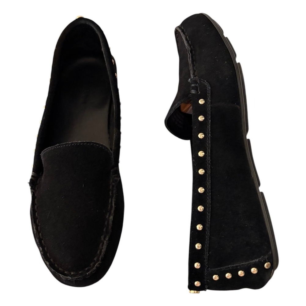 Calvin Klein Listud Black Suede Gold Studded Loafers Size 8.5 Flats Moccasins